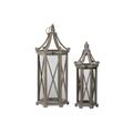Lettherebelight Wood Hexagonal Lantern w/Rope Handle, Cabriole Open Top, Glass Sides & X Design Body - Brown, 2PK LE2495466